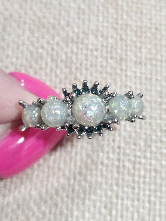 925 Sterling Silver Jewelry - Opal Cluster Ring in White Opal and Silver~ Size 10
